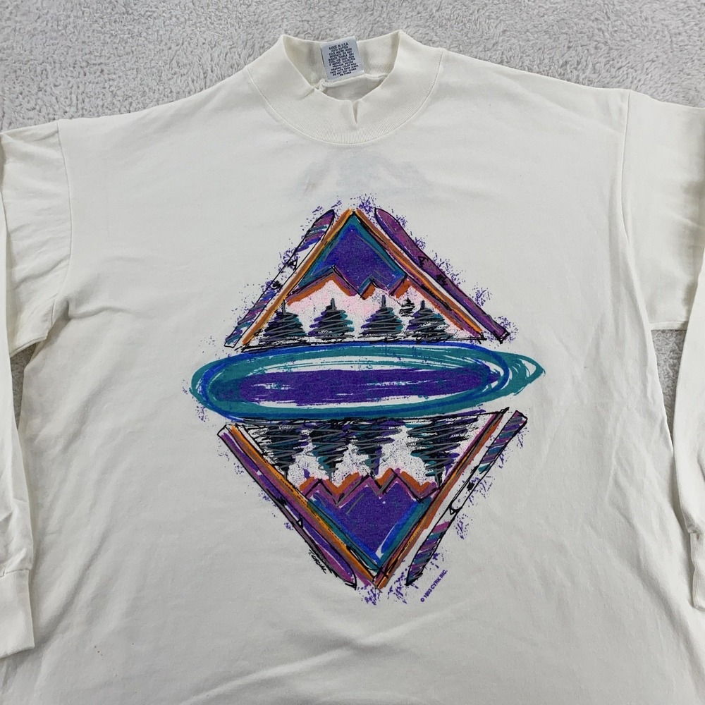 Vintage 90s Ski Mountain L/S Mock Neck Shirt Mens‎ XL Snowboard Surf Art Tee